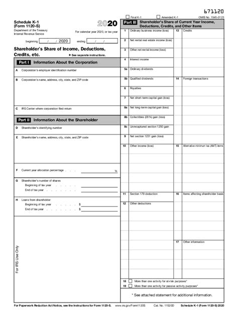 2020 Form Irs 1120s Schedule K 1 Fill Online Printable Fillable