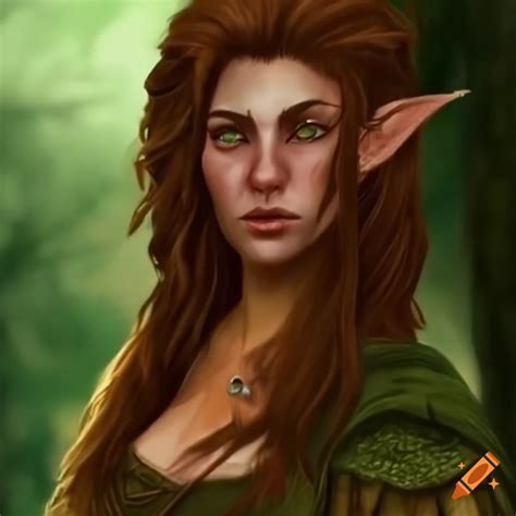 Female Elven Druid Playing With Fire Realistic Brown Hair Messy On