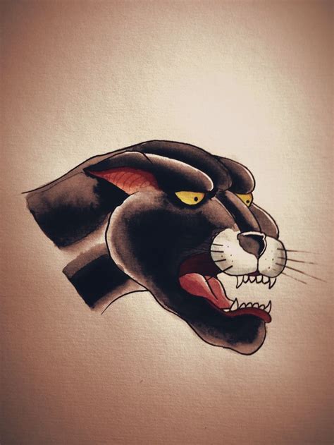 Traditional Panther Tattoo Flash Design