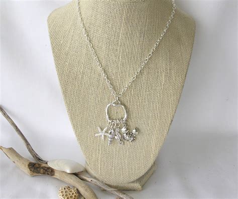 Beach Charm Necklace With Crab Etsy Beach Charm Necklace Charm