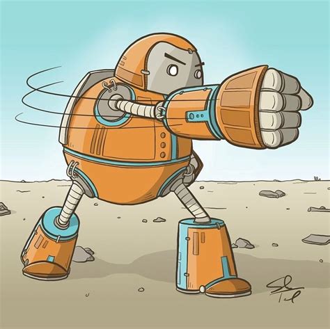 Robot Punch Drawings Turek Cartoon