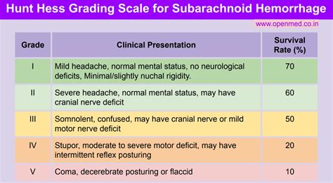 Hunt Hess Grading Scale For Subarachnoid Hemorrhage