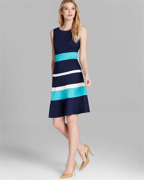 Lyst Anne Klein Dress Sleeveless Color Block Striped Swing In Blue