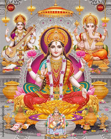 Lord Laxmi Lord Ganesha Lord Saraswati And Lord Kuber Giver Of