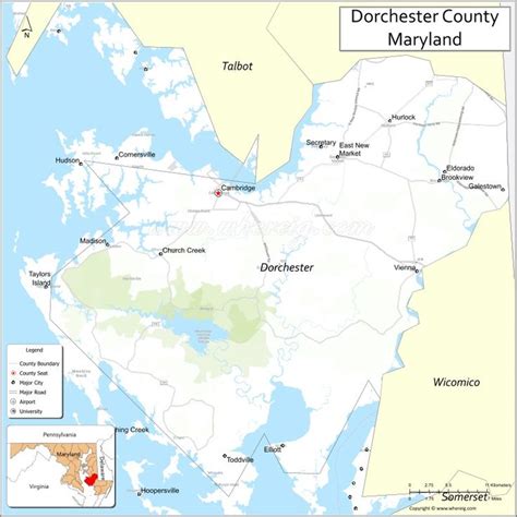 Map Of Dorchester County Maryland Showing Cities Highways And Important