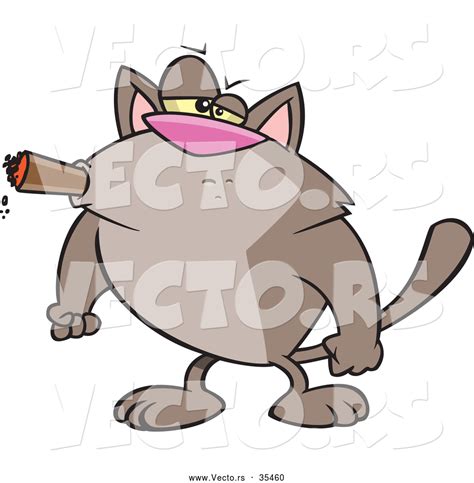 Vector Of A Intimidating Cartoon Cat Smoking A Cigar With His Fists