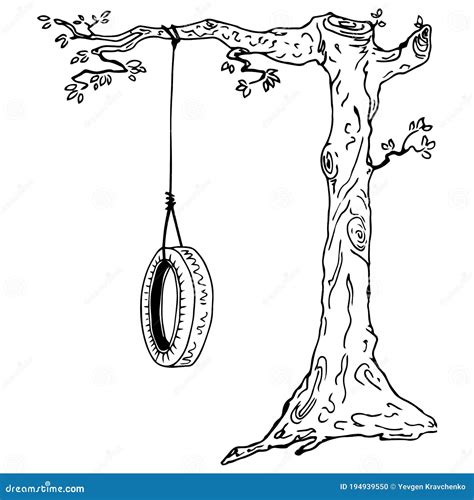 Children S Swing On A Tree Branch Hand Drawn Swing From The Car Tire