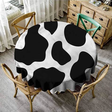 Scottdecor Cow Print Round Tablecloth Cover White Cow Hide Barn