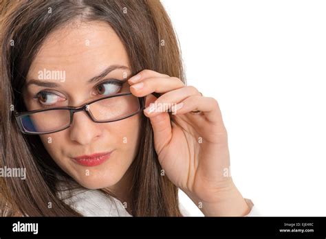 Close Up Of Beautiful Young Woman Wearing Eyeglasses Stock Photo Alamy