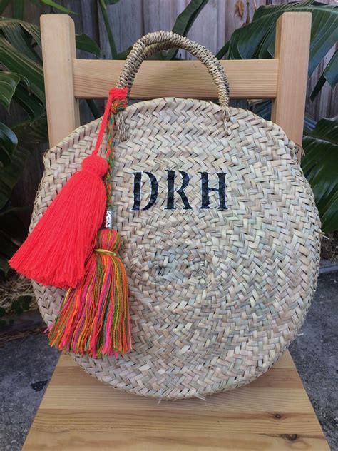 Personalized Round Straw Bag With Tassels Personalized Etsy Borsa