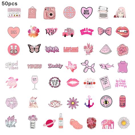 Tureclos 50pcs Aesthetic Sticker Lovely Girl Waterproof Decal Plastic