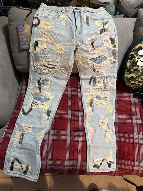 Vlone Vlone X Endless Embroidered And Distressed Denim Jeans Grailed