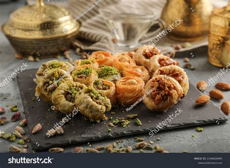Mix Baklava Dish Baklawa Arabic Turkish Stock Photo