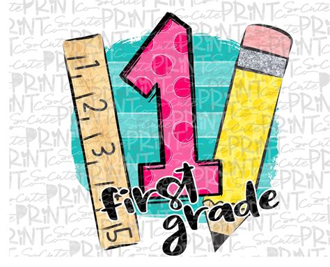 Back To School First Grade Clipart Polka Dot Pencil Png Etsy