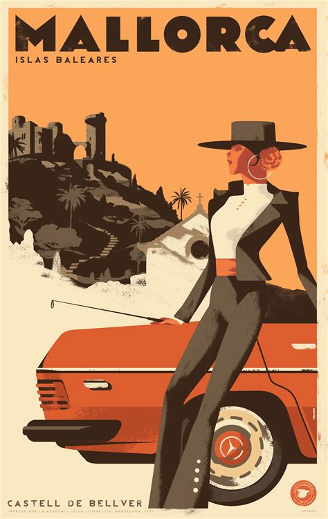 Mallorca Posters Retro Travel Poster Art Deco Illustration Art Deco