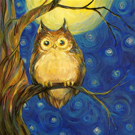 Owl In Starry Night Painting By Peggy Wilson Fine Art America