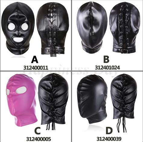PU Leather Cosplay Head Mask Fetish Unisex BDSM Hood Mask Blindfolded BDSM Restraints Bondage