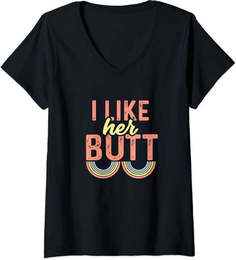 Womens Lgbt Lesbian Matching Couples I Like Her Butt Compliment V Neck T Shirt