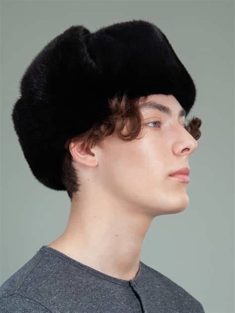 Classic Black Mink Fur Russian Ushanka Hat With Ear Flaps Handmade By