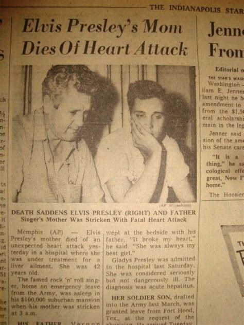 Elvis And Vernon Gladys Presley Dies Of Heart Attack Newspaper