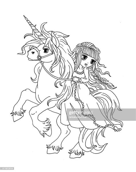 Coloring Page The Princess On The Unicorn Stock Illustration | Getty Images