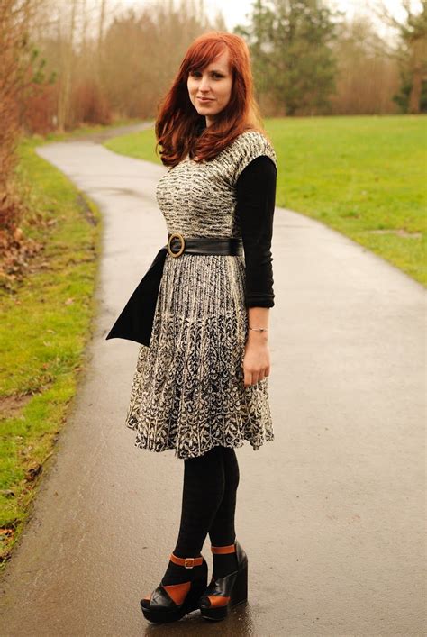 Gray Skies Black N White Dress Black Opaque Tights Vintage Dresses