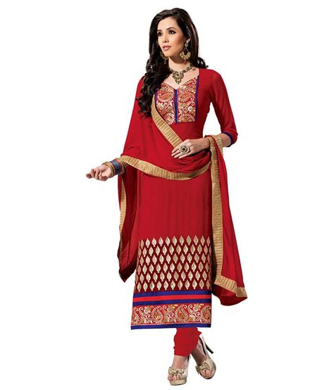 Saee Red Faux Georgette Embroidered Semi Stitched Semi Stitched Suit Buy Saee Red Faux