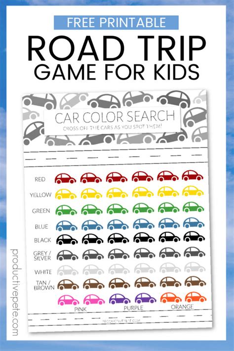Road trip design elements,travel icon set. Car Color Search Road Trip Printable Game for Kids ...