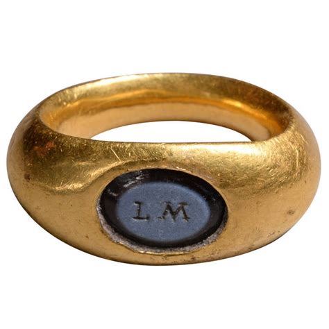 Ancient Roman Gold Nicolo Intaglio Ring With Inscription At 1stdibs