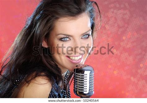 Singing Woman Retro Microphone Stock Photo 10240564 Shutterstock