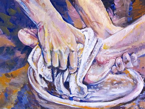 Acrylic Painting Of Washing Feet Symbolic Of Jesus Washing The