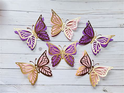 3d Paper Butterfly Cutouts 3d Gold Paper Butterflies Pink Etsy Uk