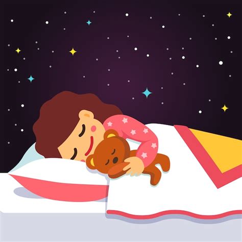 Free Vector Cute Sleeping And Dreaming Girl With Teddy Bear