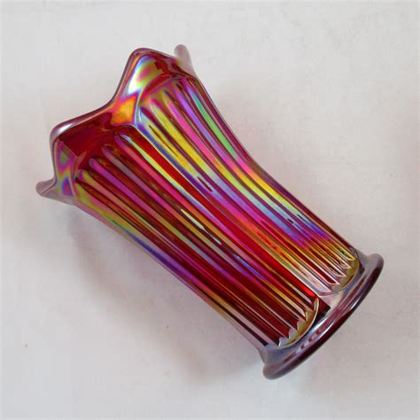 Mosser Red Fine Rib Carnival Glass Flared Squatty Vase 1 Carnival Glass
