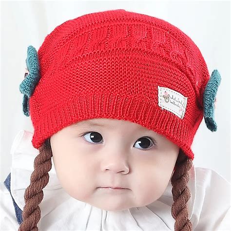 6 18 Months Cute Winter Girls Braid Hats Toddler Kids Boy Baby Knit Cap