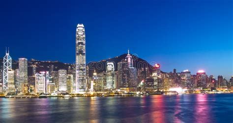 Hong Kong Landmarks At Night Stock Image Image Of Lights