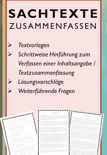 Deutsch Sachtexte Zusammenfassen Unterrichtsmaterial Im Fach Deutsch