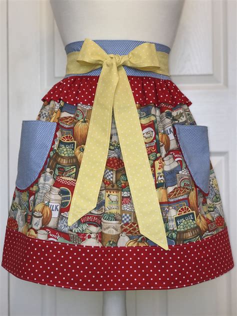 Womens Half Apron With Pockets Etsy Vintage Style Aprons Half