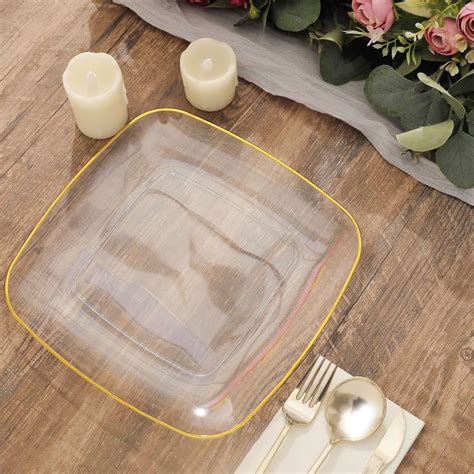 Efavormart 10 Pack 10 Clear With Gold Rim Square Plastic Dinner