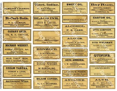 Antique Apothecary Labels Printed Sheet Vintage Pharmacy