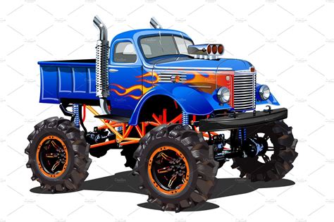 cartoon monster truck isolated  custom designed illustrations
