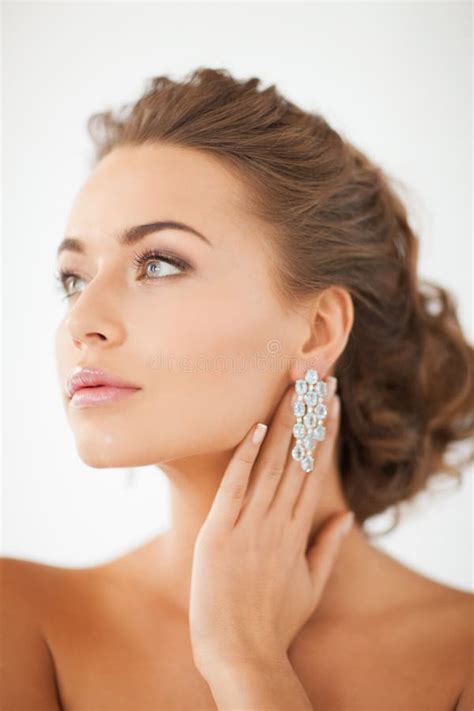 Woman Wearing Shiny Diamond Earrings Stock Photo Image Of Gorgeous