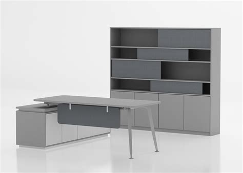 Dark Grey L Shape Executive Table Modern Office Furniture With E0 Grade