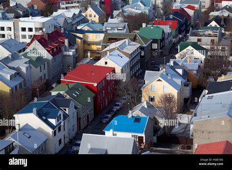 Colorful Neighborhood Houses In Downtown Reykjavik Viewed From