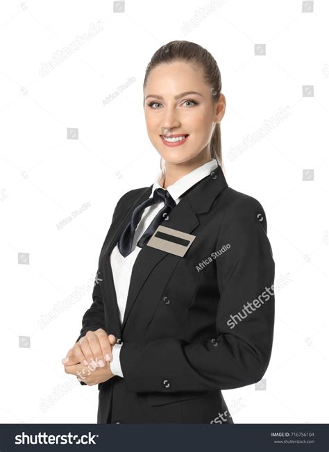 Female Hotel Receptionist Uniform On White Stock Photo 716756104