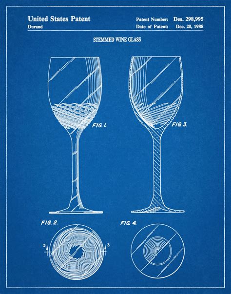 1988 Wine Glass Patent Print Wine Glass Poster Wine Collector Decor Winery Decor Wine