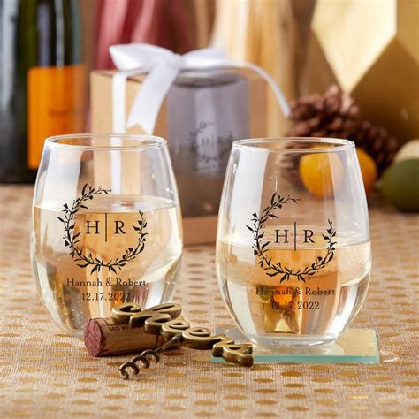 Personalized 9 Oz Stemless Wine Glass Wine Glass Wedding Favors Wine Glass Favors Wedding