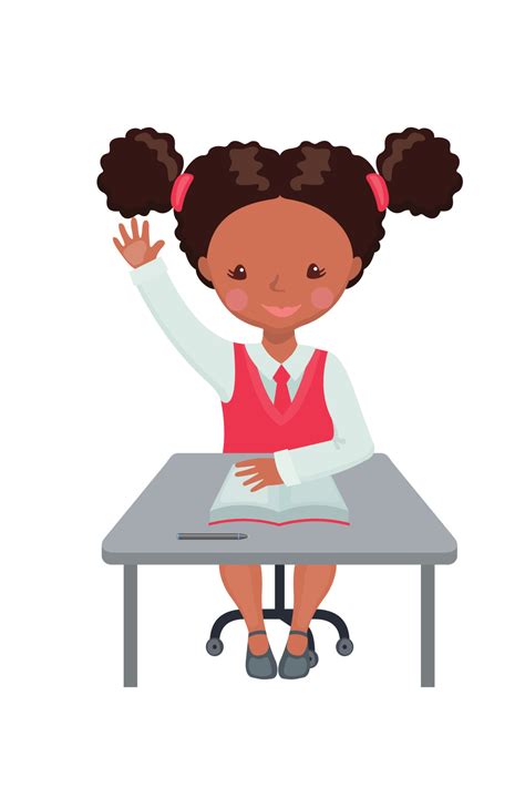 Cute African American Girl Raising Hand In The Classroom For An Answer
