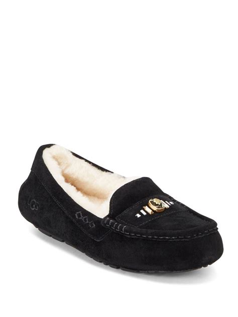 Ugg Ansley Swarovski Crystal Leather And Shearling Loafers In Black Lyst