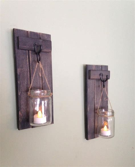 Wooden Candle Holder Rustic Wall Sconce Mason Jar Candle Holder